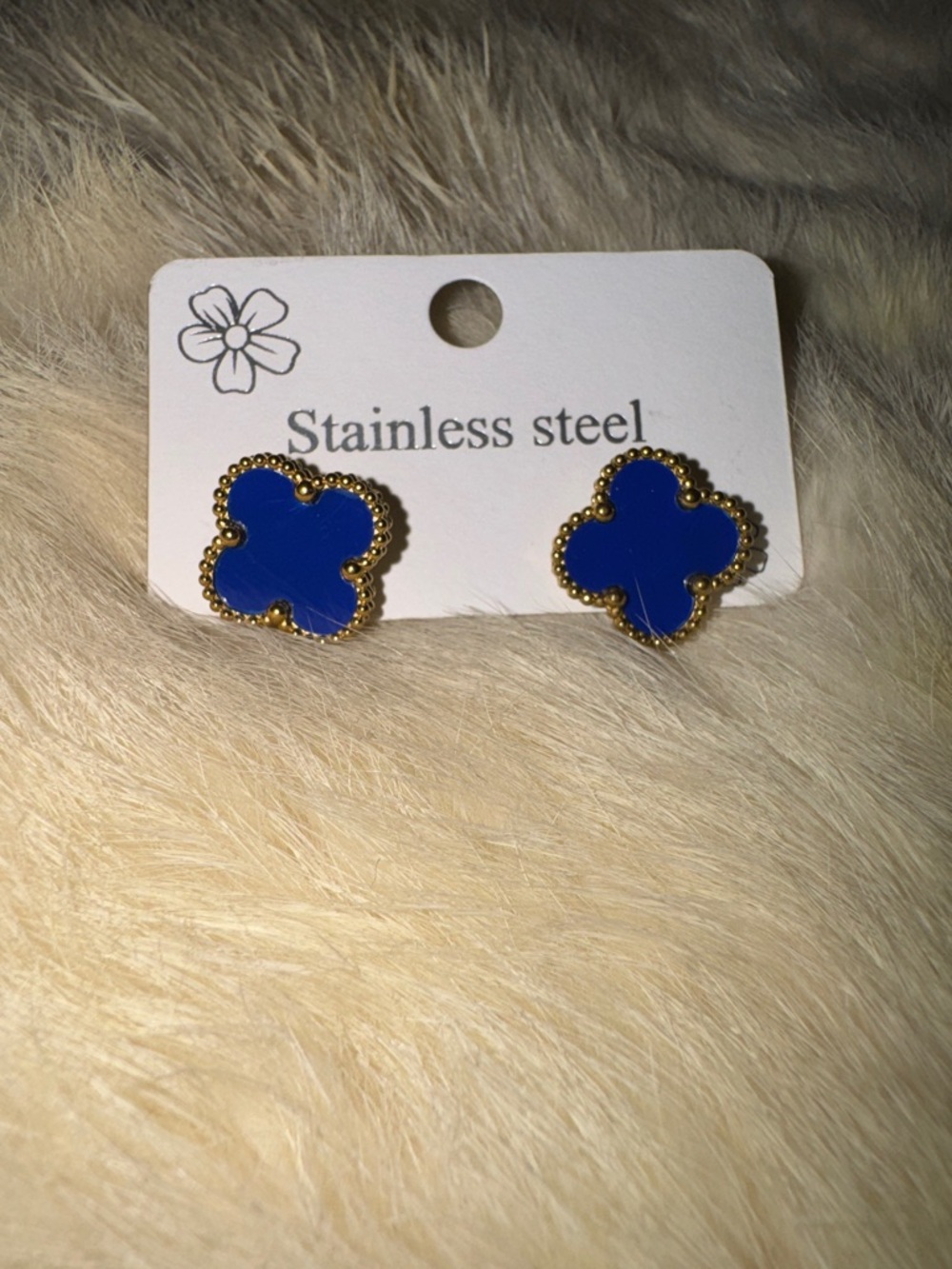 Blue Clover Stainless Steel Stud Earrings - Gold Trim
